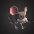 3D Rendered Mouse With Gray Body Large Pink Ears White Belly Whiskers And Black Background