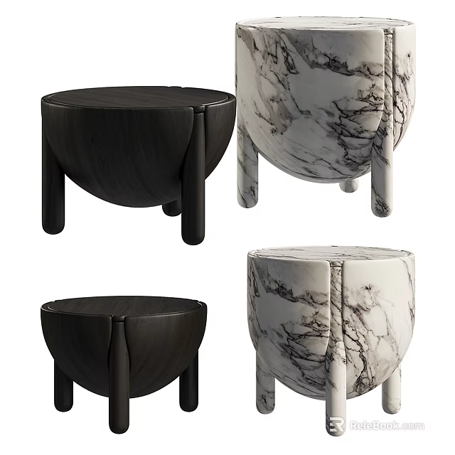 Modern Side Tables with Wooden and Marble Tops and Unique Legs for Living Room 3d model 