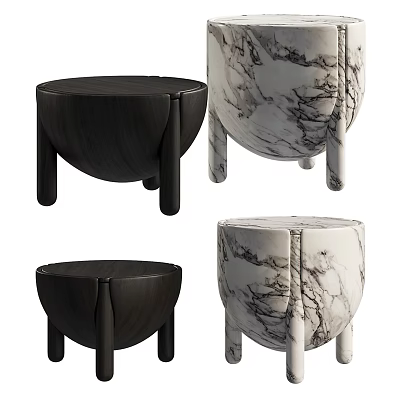 Modern Side Tables with Wooden and Marble Tops and Unique Legs for Living Room 3d model