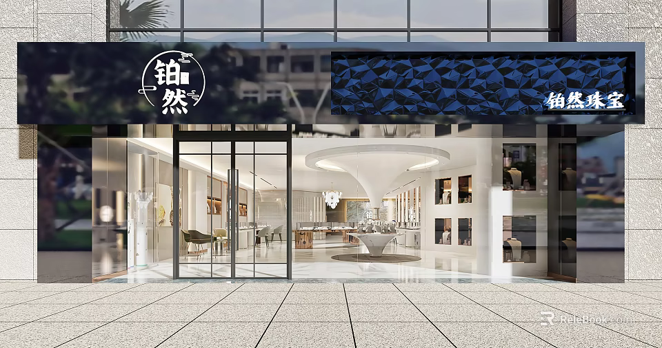 Elegant Jewelry Store Interior With Glass Front Luxury Display Cases And Chandelier Lighting 3d model 