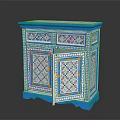 Blue Entryway Side Cabinet With Intricate Patterns Decorative Doors And Carved Details