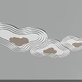 Modern Layered Wavy Ceiling Light Design With White Frame And Wooden Accents
