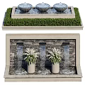 Decorative Outdoor Water Fountain With Stone Wall Water Flow And Green Plants