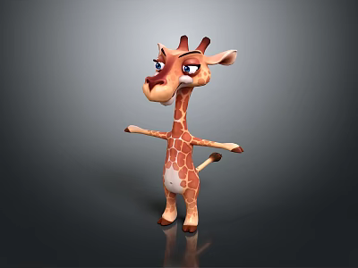 Cute Giraffe Doll 3D Model With Brown White Spots Big Blue Eyes And Outstretched Arms 3d model