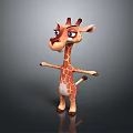 Cute Giraffe Doll 3D Model With Brown White Spots Big Blue Eyes And Outstretched Arms
