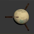 Vintage Globe With Wooden Tripod Stand And Detailed Map Surface