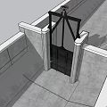 Industrial Equipment With Black Metal Gate Gray Concrete Structure And Top Monitoring Device
