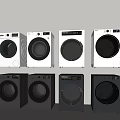 Eight Front Loading Washing Machines Arranged in Two Rows White and Gray 3d model