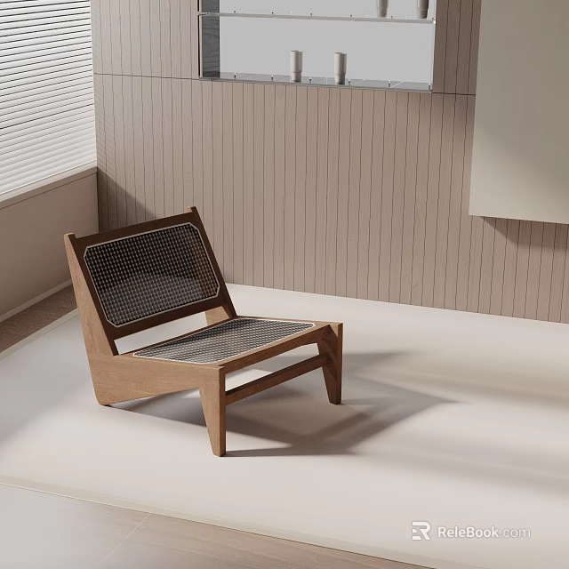 Minimalist Leisure Chair With Wooden Frame And Mesh Back Seat Design 3d model 