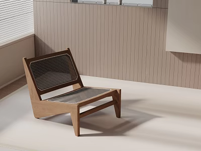 Minimalist Leisure Chair With Wooden Frame And Mesh Back Seat Design 3d model