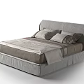 Modern Double Bed With Upholstered Headboard And Plush Neutral Bedding 3d model