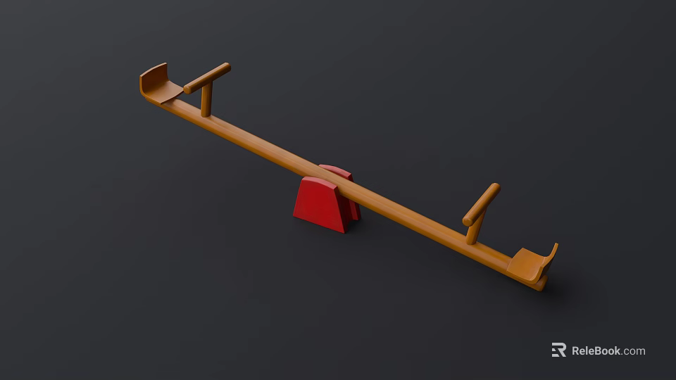Outdoor Wooden Seesaw Playground Equipment With Red Base And Handles 3d model 