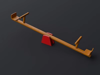 Outdoor Wooden Seesaw Playground Equipment With Red Base And Handles 3d model