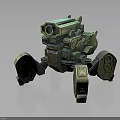 Futuristic Armored Mechanical Combat Creature With Cannon Turret And Leg Structures 3d model