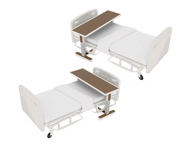 Medical Equipment Hospital Bed With Adjustable Table White Frame Wheels 3d model