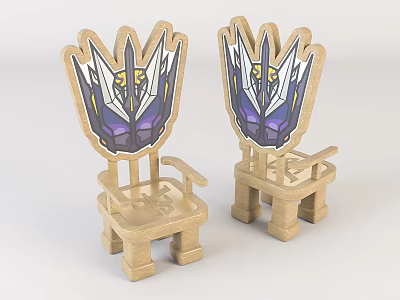 Two Wooden Kids' Chairs With Robot Head Design And Colorful Accents 3d model
