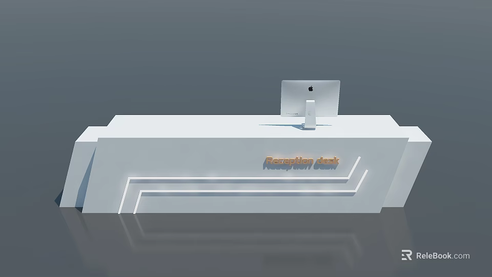Modern White Reception Desk With Smooth Surface And Computer Monitor 3d model 