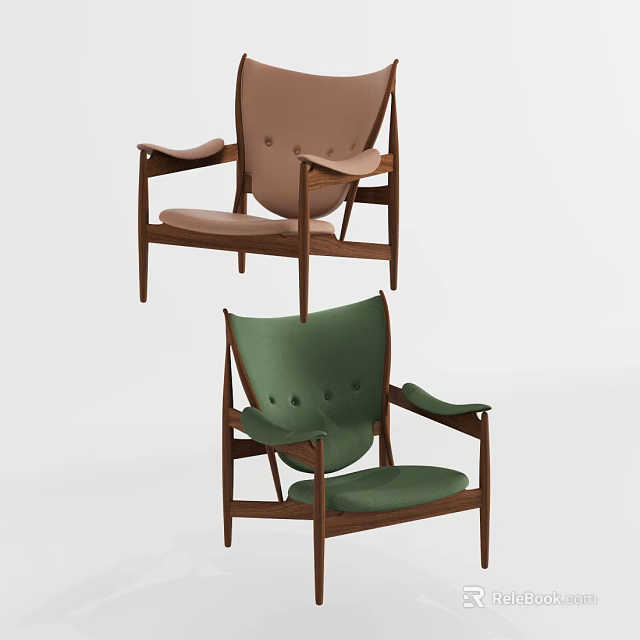 Modern Leisure Accent Chairs With Wooden Frame Brown And Green Upholstery Design 3d model 