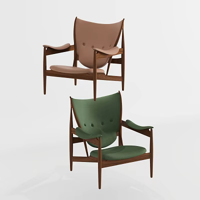 Modern Leisure Accent Chairs With Wooden Frame Brown And Green Upholstery Design 3d model