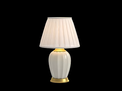 Elegant White Ceramic Table Lamp With Gold Base And Pleated Lampshade 3d model
