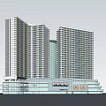 Modern Office Building Complex Featuring Three Tall Curved Towers With Glass Curtain Wall