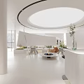 Modern Minimalist Interior Design With Circular Skylight Green Plants Glass Door And White Walls
