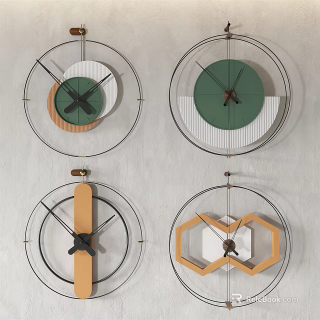 Modern Wall Clocks Featuring Wooden Metal Green Dial And Hexagonal Design For Home Decor 3d model 