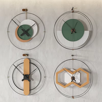 Modern Wall Clocks Featuring Wooden Metal Green Dial And Hexagonal Design For Home Decor 3d model