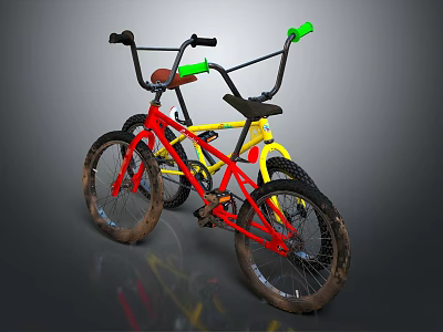 Colorful Children's BMX Bikes Red And Yellow For Outdoor Riding Fun 3d model