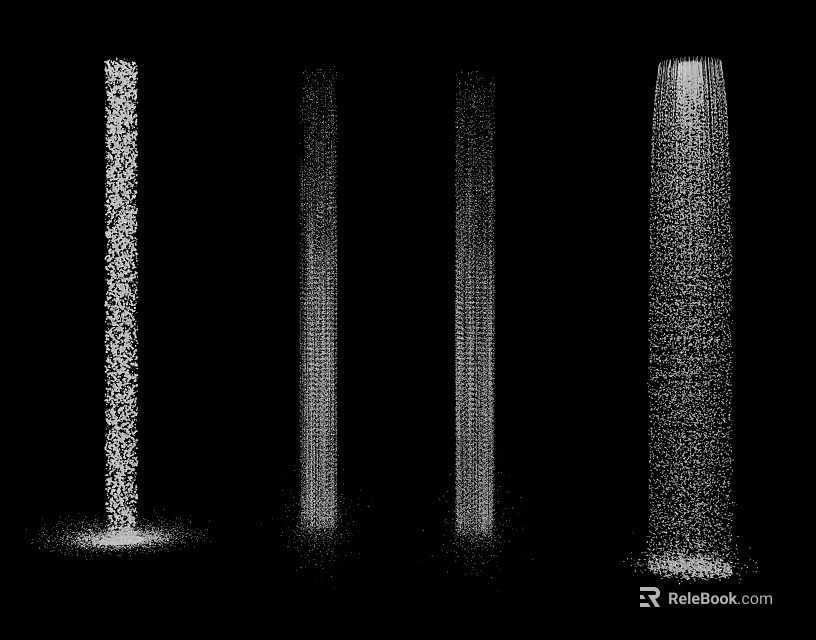 Abstract White Particle Columns In Different Forms On Black Background 3d model 