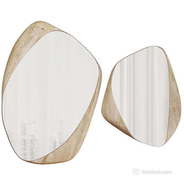 Two Irregular Shaped Decorative Mirrors With Textured Frames And Reflective Surfaces 3d model 