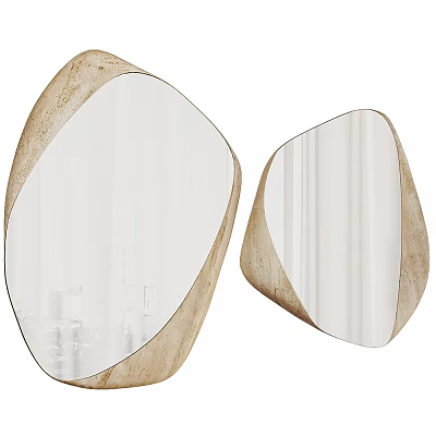 Two Irregular Shaped Decorative Mirrors With Textured Frames And Reflective Surfaces 3d model