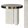 Round Side Table With Circular Top And Metal Edge Square Stone Legs Modern Design 3d model