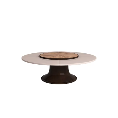 Round Modern Dining Table With Light Colored Tabletop And Wooden Inlay Dark Base 3d model
