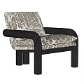 Stylish Accent Chair With Patterned Upholstery And Black Wooden Arms And Legs
