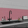 Pink and White Scalloped Floor Tiles with Decorative Pattern Design 3d model