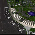 Aerial Planning of Modern Airport Terminal with Runways Planes and Water Feature