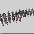 Group of People of Different Ages and Clothing Standing Together in 3D Render