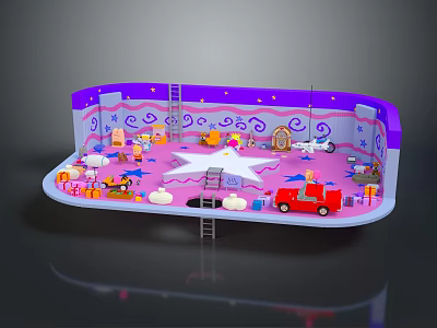 Vibrant Kids Play Scene Featuring Pink Ground Purple Starry Walls Ladders Red Car And Toys 3d model