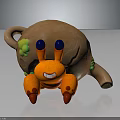 Cute Cartoon Character Creature With Brown Round Body Orange Legs Blue Eyes And Green Details