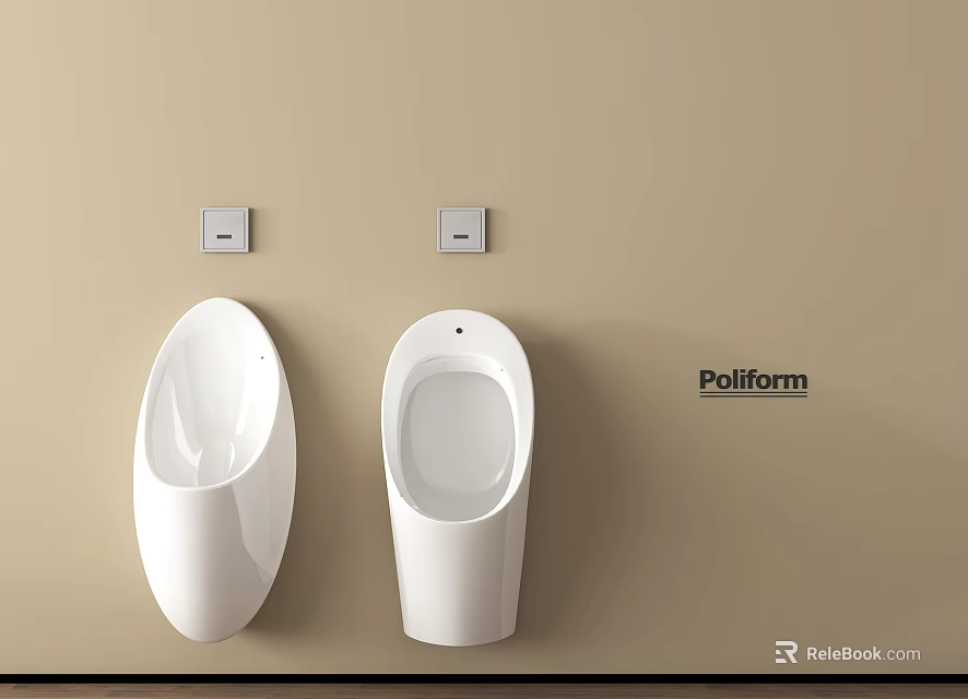 White Wall Mounted Urinals In Modern Restroom With Beige Wall And Poliform Brand 3d model 