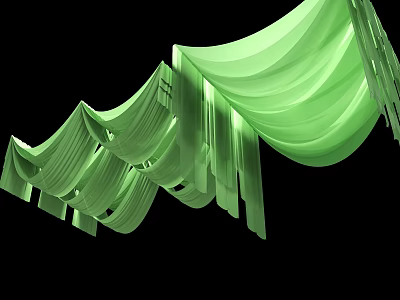 Green Ceiling Drapery with Flowing Folds for Decorative Use in Black Background 3d model