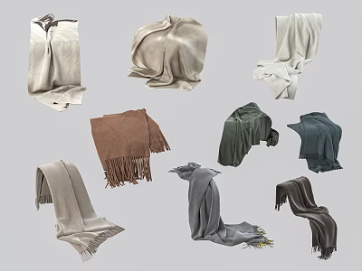 Various Colored Soft Scarves With Fringed Designs And Different Textures Collection 3d model