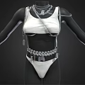 Stylish White Tank Top With Layered Silver Chains And Decorative Tags 3d model