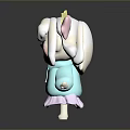 Cute Cartoon Character With Pink Yellow Ears White Curly Hair Blue Hoodie And Pink Skirt