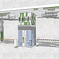 Modern Entrance Gate Design With Green Strip Decor Glass Door And Security Barriers