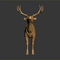 Shiny Golden Deer Statue Standing On Dark Surface With Reflection 3d model