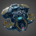 Sci Fi Mechanical Device With Metallic Structure Complex Modules And Glowing Yellow Blue Lights