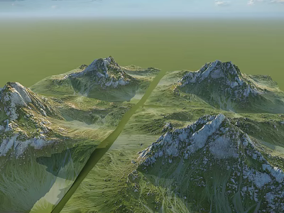Scenic Green Mountain Garden Landscape With Multiple Peaks And Winding Path 3d model