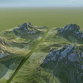 Scenic Green Mountain Garden Landscape With Multiple Peaks And Winding Path 3d model